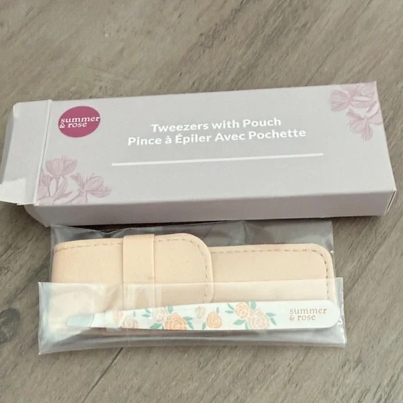 🏷️NIB Summer & Rose Cream Tweezer Set with Pouch - Picture 1 of 1